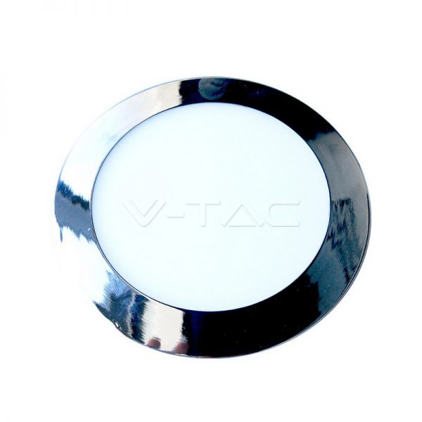 6W LED įmontuojama panelė V-TAC Slim, chromo spalvos, apvali, 4000K (natūraliai balta)