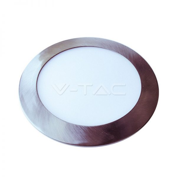 6W LED įmontuojama panelė V-TAC Slim, satino / nikelio spalvos, apvali, (4000K) natūraliai balta