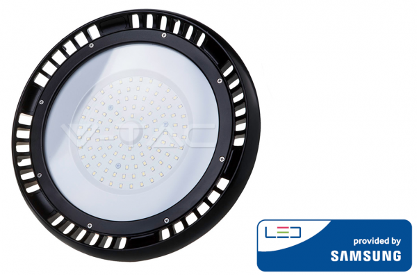 100W LED sandėlio šviestuvas UFO V-TAC, 120°, SAMSUNG LED chip, juodas, 4000K (natūraliai balta)