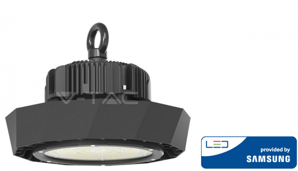 100W LED sandėlio šviestuvas UFO V-TAC, 120°, SAMSUNG LED chip, 180LM/WATT, juodas, 4000K (natūraliai balta)