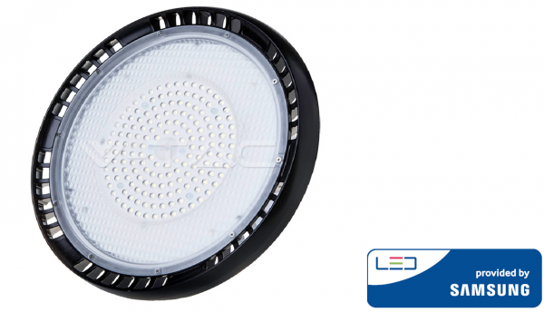 150W LED sandėlio šviestuvas UFO V-TAC, 90°, SAMSUNG LED chip, juodas, 4000K (natūraliai balta)
