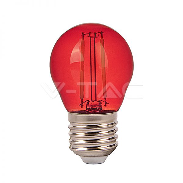 2W LED lemputė V-TAC E27, G45, filamentinė, šviesos spalva: raudona