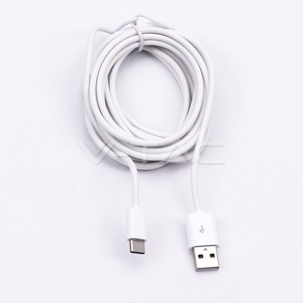 Type C USB laidas 3m, baltas.