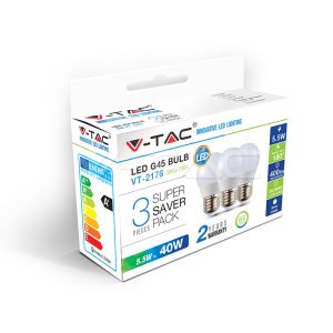 5.5Wx3vnt/pakuotėje LED lemputės V-TAC, E27, G45, 4000K(natūraliai balta)