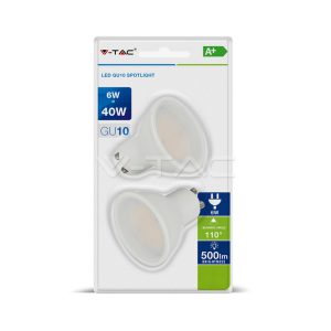 6Wx2vnt/pakuotėje LED lemputės SMD V-TAC GU10, baltas plastikas, (3000K) šiltai balta