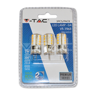 3W LED lemputė V-TAC CREE 12V G4, silikoninė, (Šviesos spalva: 6000K) šaltai balta, pakuotė 3 vnt.