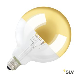 LED lemputė su veidrodiniu paviršiumi, G125, E27, 2000K - 2900K, 400lm, 280°, dimeriuojama, auksinės spalvos