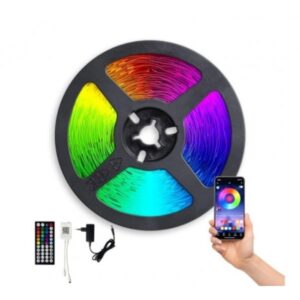 Rinkinys PLAY SET - RGB LED juosta (5m) su valdikliu, maitinimo šaltiniu ir nuotolinio valdymo pulteliu